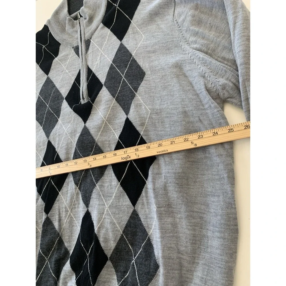 Footjoy Quarter Zip Golf Sweater Mens XXL Gray Black Argyle 100% Wool Logo Lined